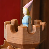 Close up of the Ostheimer medieval princess placed in the top of the round tower castle pieces. 