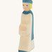 Ostheimer Blue King’s Page wooden nativity figure, a Waldorf inspired Star Singer with white skin and blond hair, wearing a white robe with a blue cloak and blue hat, hand painted 