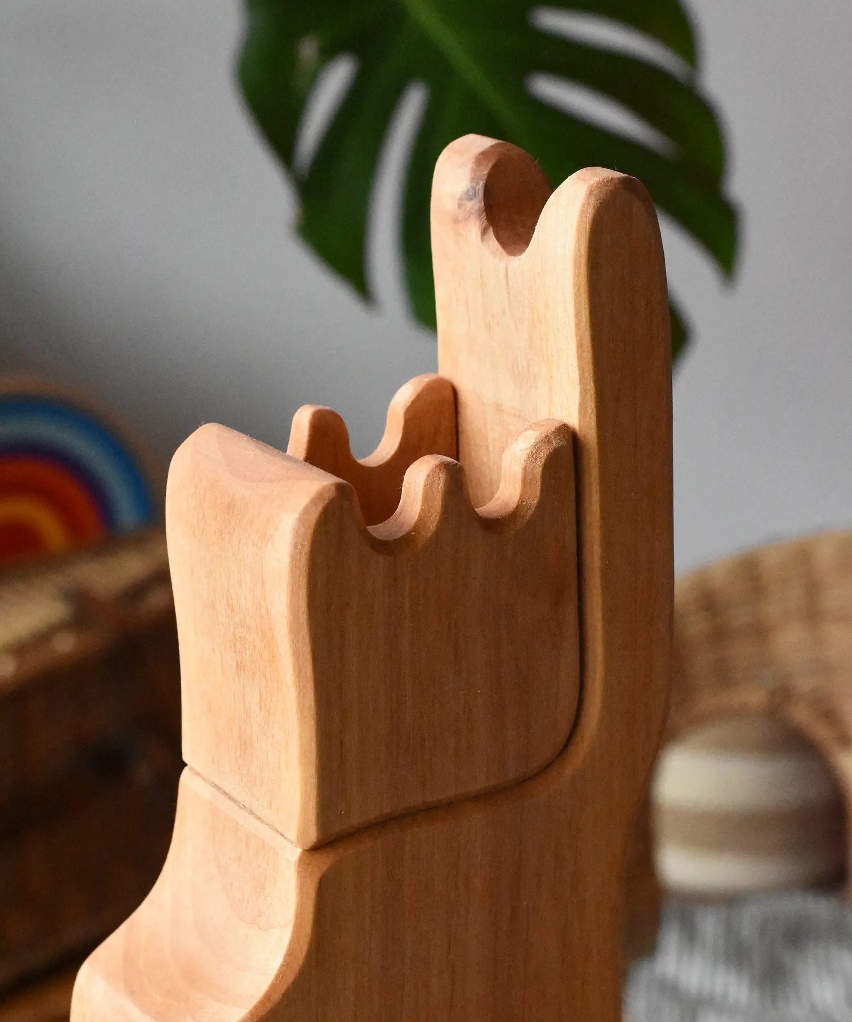 Close up of the top of the tower on the Ostheimer small wooden lookout tower wooden toy 