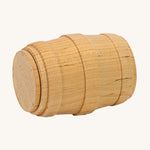 Ostheimer small wooden toy Barrel on a plain background. The barrel is shown on it's side. 