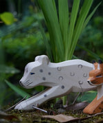 Ostheimer Wooden Snow Leopard figure. This expertly hand crafted wooden figure is part of a large range of wooden toys here at Babipur.