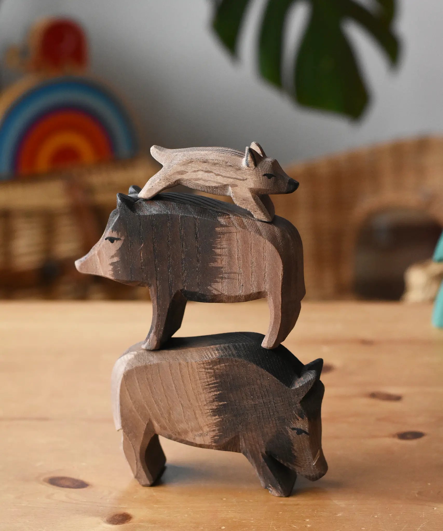 Stack of Ostheimer wild boar wooden figures.