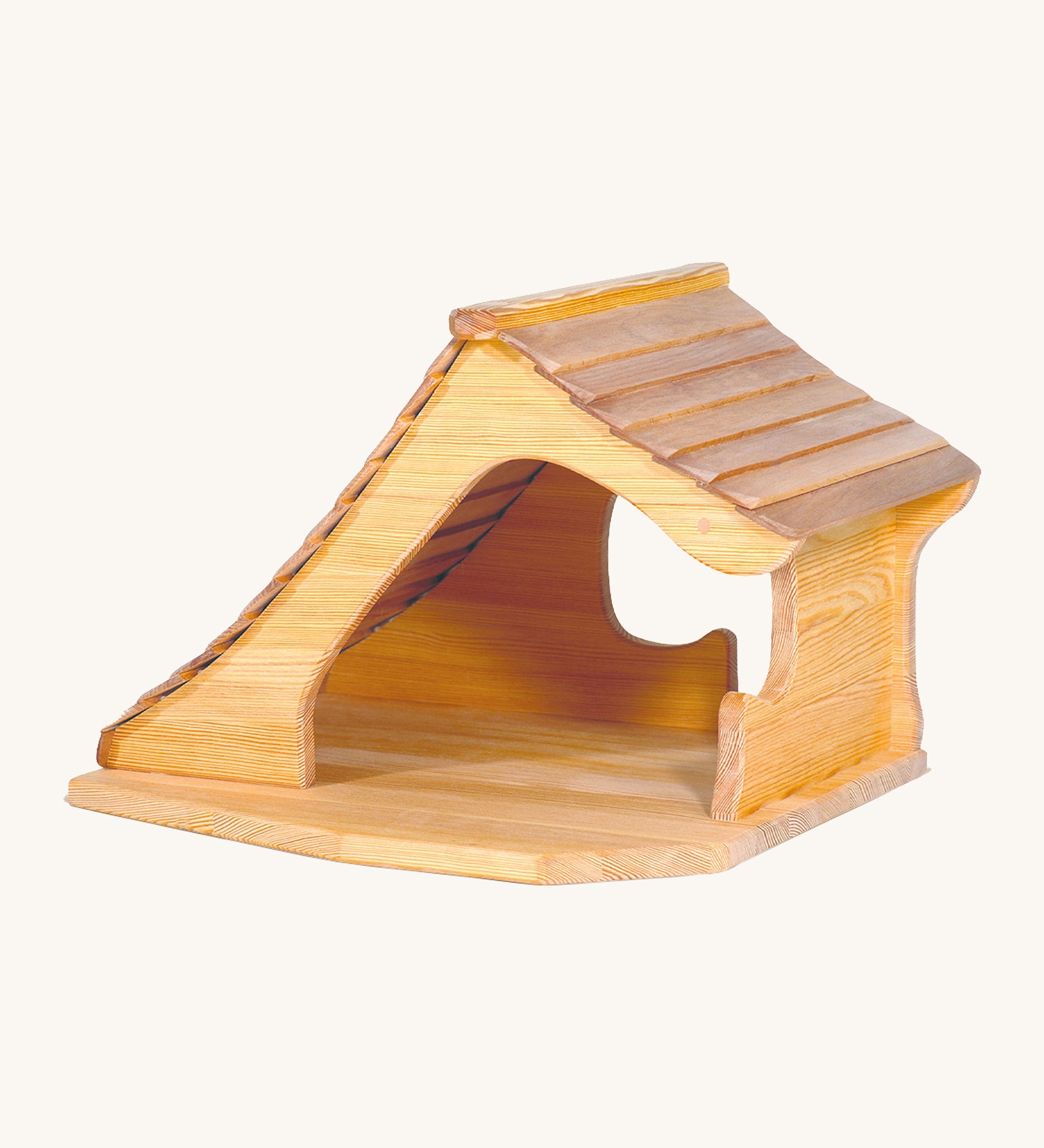 A wooden Ostheimer cottage on a cream background.