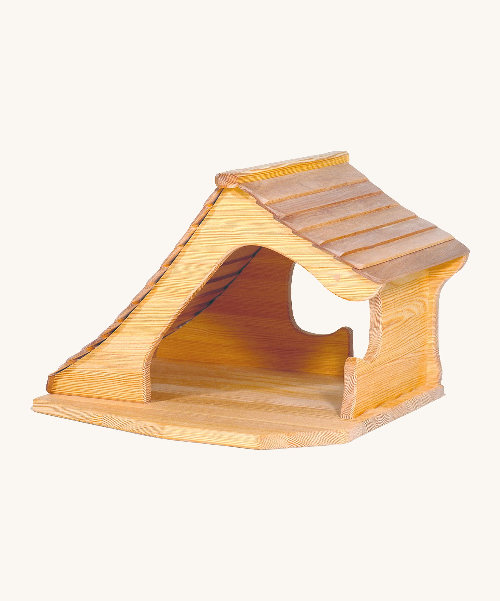 A wooden Ostheimer cottage on a cream background.