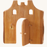 Ostheimer kids wooden toy castle gate with door on a cream background