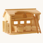 Ostheimer wooden Horse Stable for toy horses on a plain background.