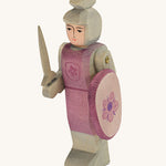 Ostheimer pink standing knight sword and shield on a cream background.