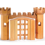 Ostheimer wooden castle bridge as part of the Portcullis set up attached to two round towers (available separately) white background