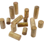Papoose plastic-free wooden stacking log toys scattered on a white background