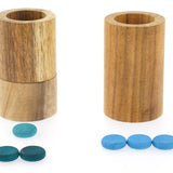 3 Papoose wooden tubes stacked on top of each other next to some Grapat counters showing 1+2=3