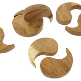 Pieces of the Papoose wooden yim yam toys laid out on a white background