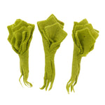 3 Papoose handmade mini felt lettuce play food toys laid out on a white background
