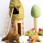 The Papoose Toys Bear & Cub Set set up in a small world play scene along with other Papoose toys in the background 