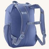 A reverse image of the The Patagonia Kids Refugito 12L Backpack  in current blue showing the padded shoulder straps and matching chest straw detail