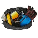 patagonia 3L wash bag held open by hands showing inside which has a side pocket
