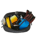 patagonia 3L wash bag held open by hands showing inside which has a side pocket
