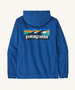 Patagonia Adult Boardshort Logo Uprisal Hoody Endless Blue on a plain background showing the back
