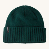 Patagonia adult brodeo beanie hat on cascade green. A soft knit style beanie with turn up brim and logo patch on the side