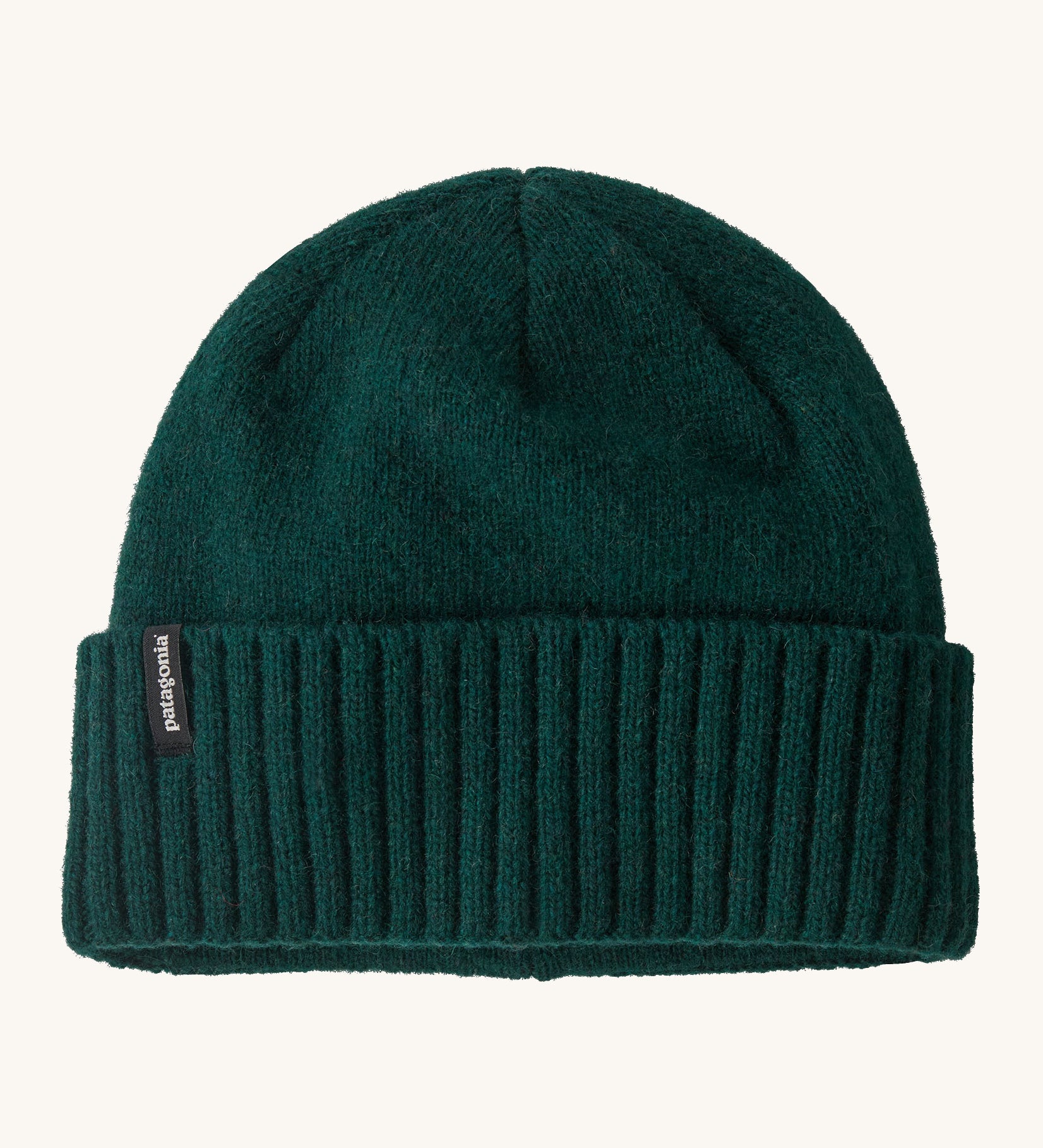 Patagonia adult brodeo beanie hat on cascade green. A soft knit style beanie with turn up brim and logo patch on the side