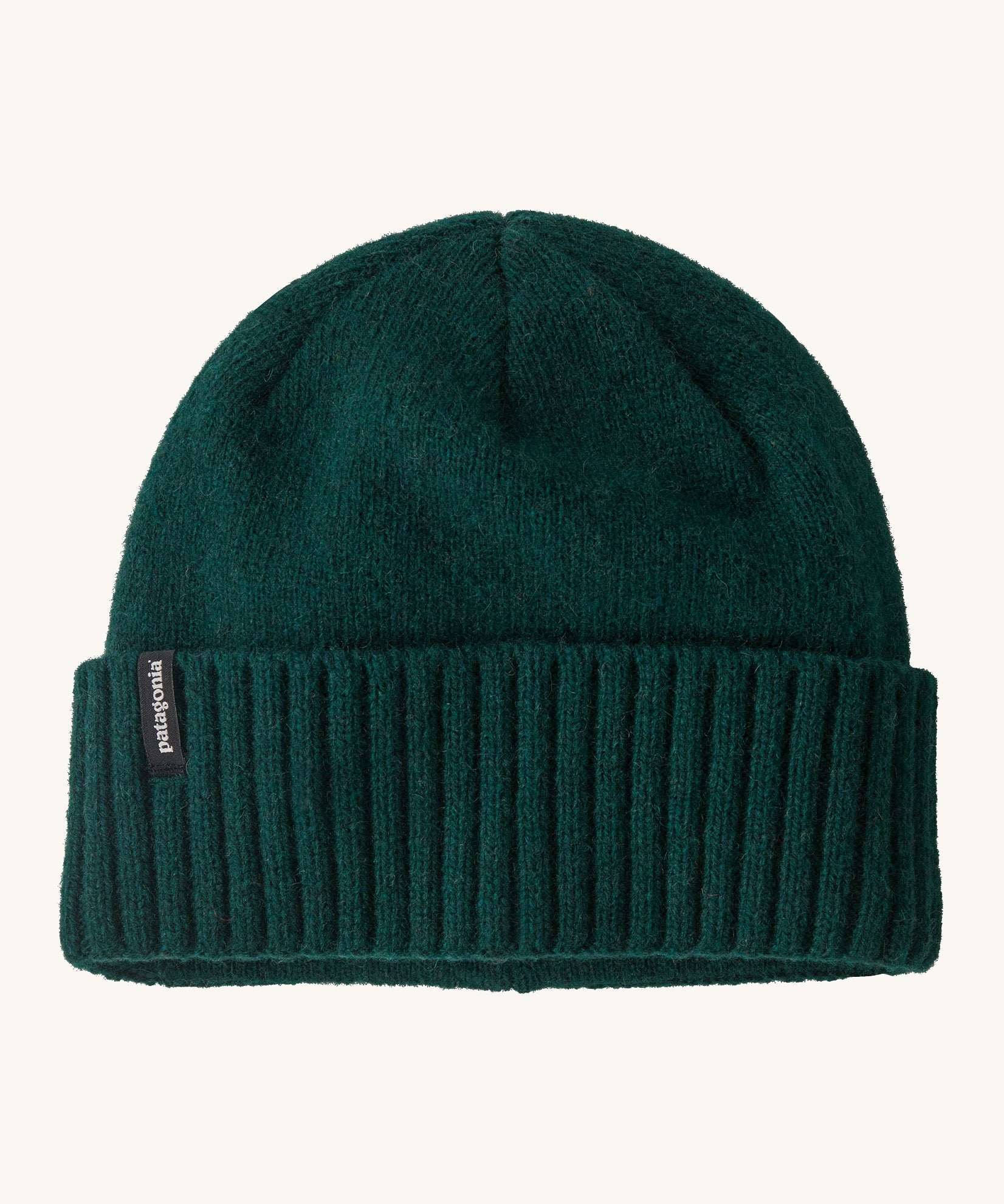 Patagonia adult brodeo beanie hat on cascade green. A soft knit style beanie with turn up brim and logo patch on the side