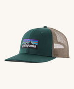 Patagonia adult cascade green hat. A trucker style cap with a mesh back and logo embroidery on the front panel