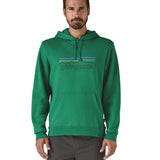 Patagonia adult hoodie in a green colour with the logo on the front worn by a man