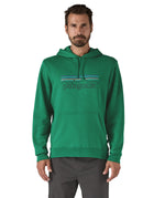 Patagonia adult hoodie in a green colour with the logo on the front worn by a man