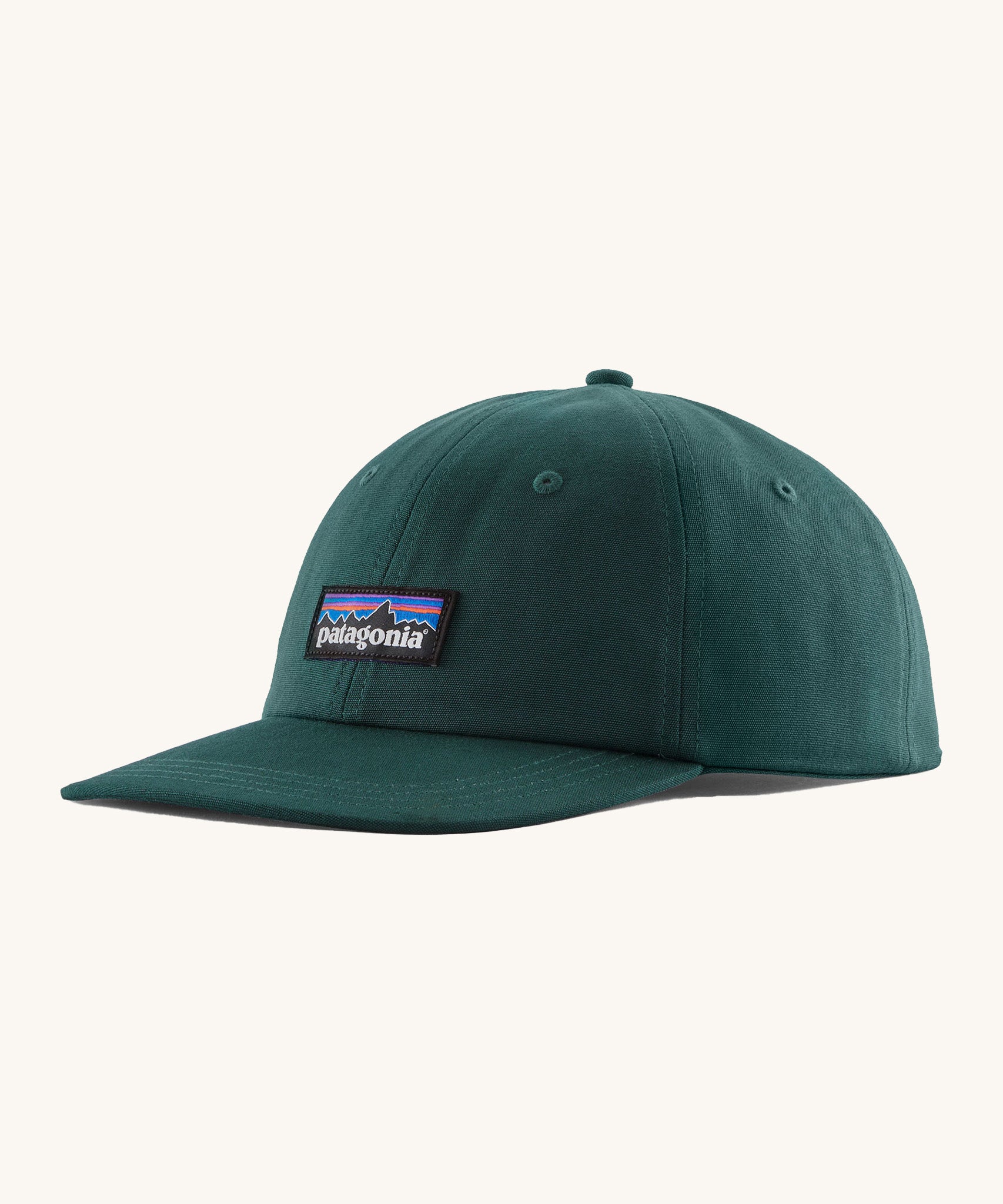 Patagonia adult label trad cap in cascade green. Features a logo patch stitched on the front panel. 