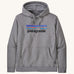Patagonia Adult P-6 Logo Uprisal Hoody in a Gravel Heather grey colour on a plain background. 