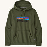 Patagonia Adult P-6 Logo Uprisal Hoody in a Torrey Pine Green colour on a plain background.