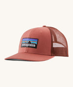 Patagonia adult red potters hat. A trucker style cap with a mesh back and logo embroidery on the front panel