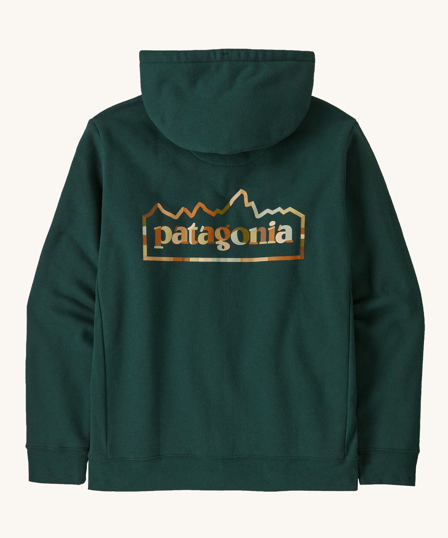 Patagonia adult Unity Fitz Uprisal Hoody in a cascade green colour. A thick hooded pull over with a large branded print on the back.