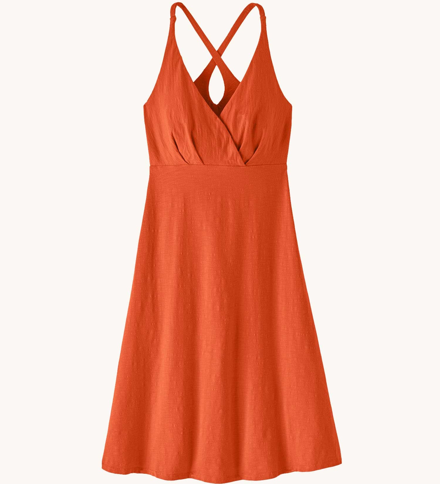 Patagonia amber dawn organic cotton sleeveless dress in orange. Dress is slim fit 
