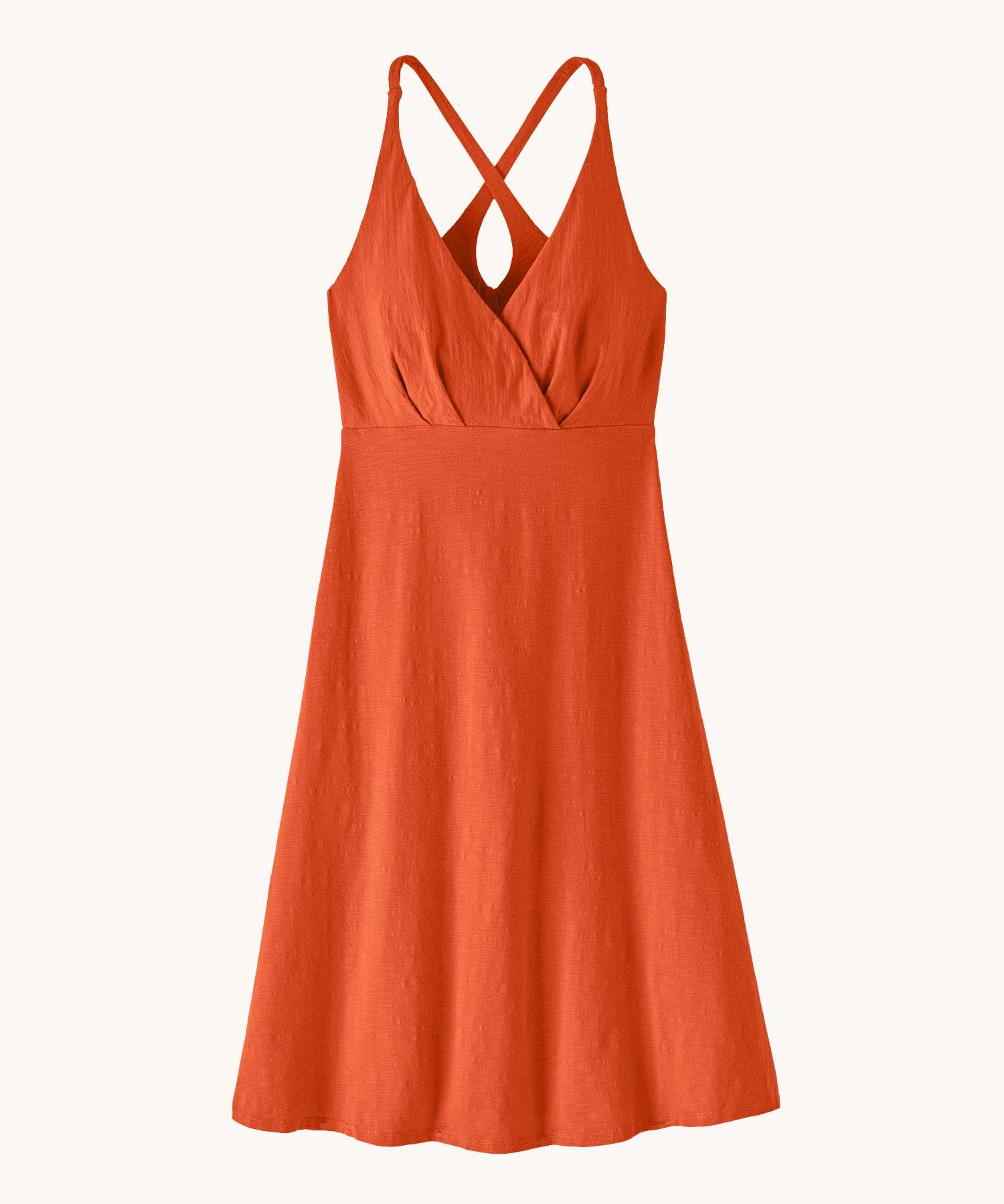 Patagonia amber dawn organic cotton sleeveless dress in orange. Dress is slim fit 