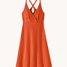Patagonia amber dawn organic cotton sleeveless dress in orange. Dress is slim fit 
