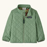 Patagonia Little Kids Nano Puff® Insulated Jacket Elwood Green, lightweight quilted baby jacket with zip and Patagonia chest logo.