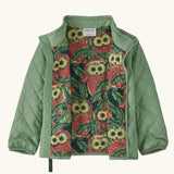 Patagonia Little Kids Nano Puff® Insulated Jacket Elwood Green open front showing colourful abstract print lining inside the baby insulated jacket.