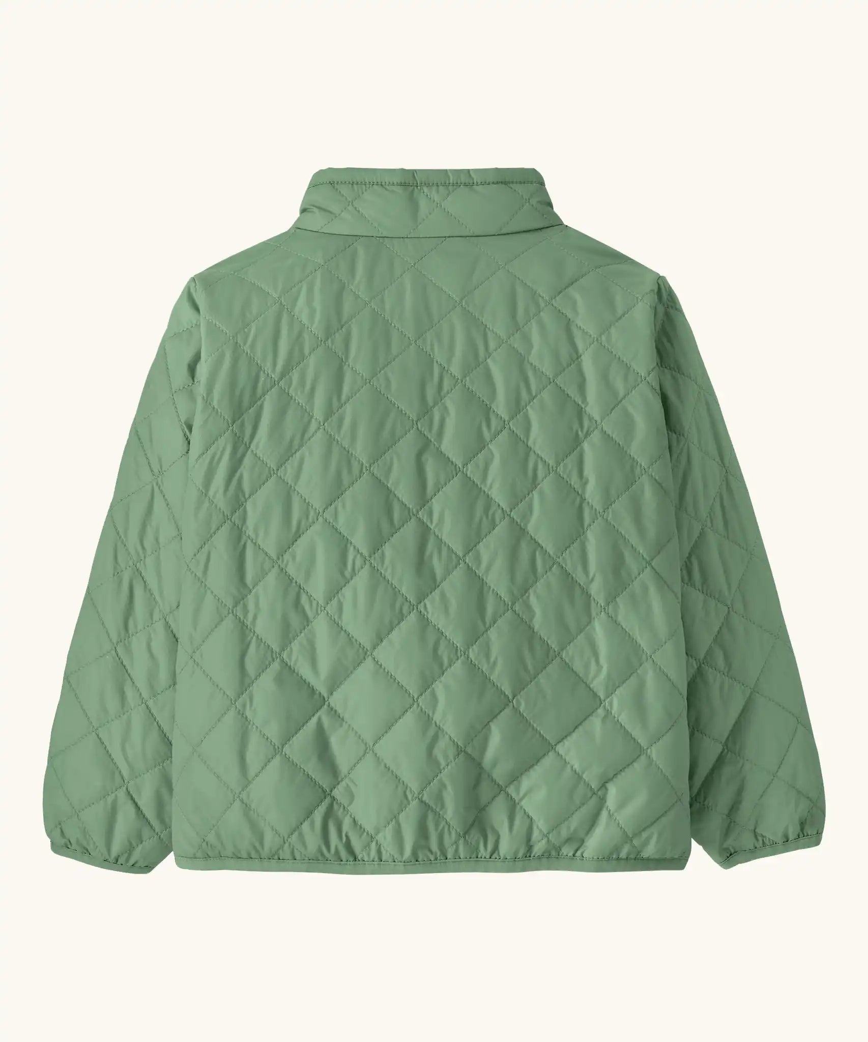 Patagonia Little Kids Nano Puff® Insulated Jacket Elwood Green back view, quilted recycled nylon baby jacket with diamond stitching.