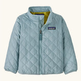 Patagonia Little Kids Nano Puff® Insulated Jacket Thermal Blue front view of lightweight quilted baby jacket with zip and Patagonia chest logo.