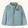 Patagonia Little Kids Nano Puff® Insulated Jacket Thermal Blue front view of lightweight quilted baby jacket with zip and Patagonia chest logo.