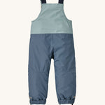 A view of the back of the Patagonia Baby Snow Pile Bibs in a  Thermal Blue colour on a plain background.
