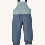 A view of the back of the Patagonia Baby Snow Pile Bibs in a  Thermal Blue colour on a plain background.