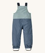 A view of the back of the Patagonia Baby Snow Pile Bibs in a  Thermal Blue colour on a plain background.