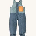 The Patagonia Baby Snow Pile Bibs in a  Thermal Blue colour on a plain background.