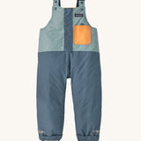 The Patagonia Baby Snow Pile Bibs in a  Thermal Blue colour on a plain background.