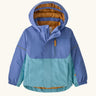 Patagonia water repellent baby snow pile jacket in diver blue with front zip closure and zipped breast pocket. 