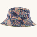 Patagonia reversible baby sun bucket hat shown with all over jaggy style faded magenta print.