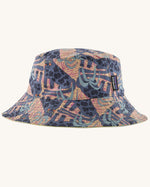 Patagonia reversible baby sun bucket hat shown with all over jaggy style faded magenta print.
