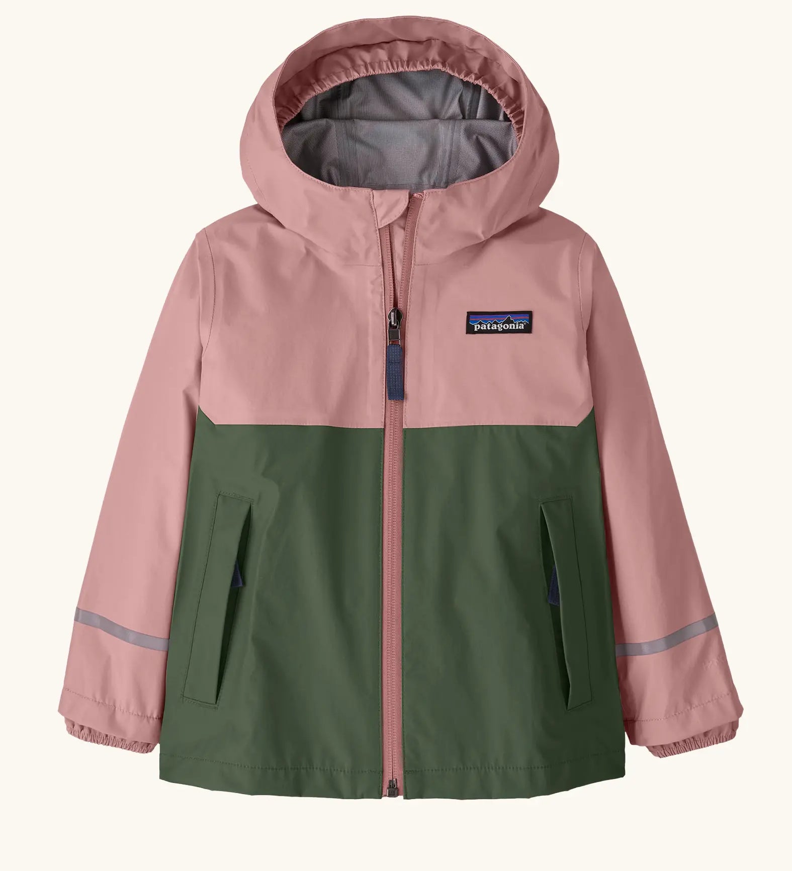 Patagonia little kids torrentshell 3L rain jacket in fuzzy mauve.