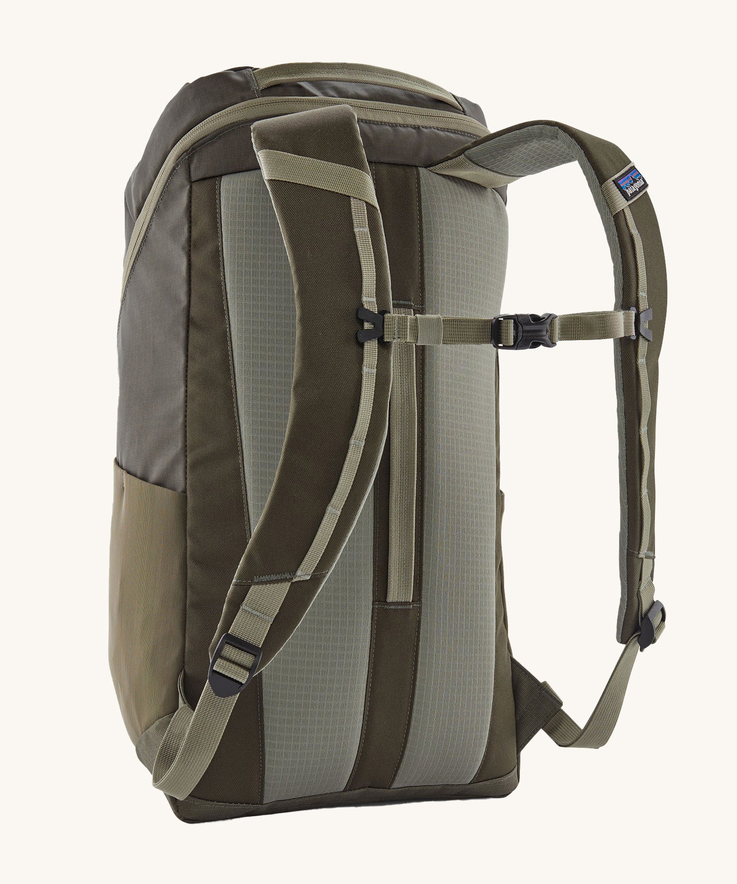 Patagonia 25L black hole backpack in a basin green colour  back detial